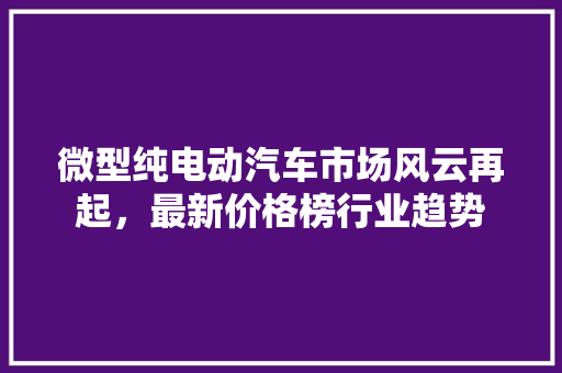微型纯电动汽车市场风云再起，最新价格榜行业趋势