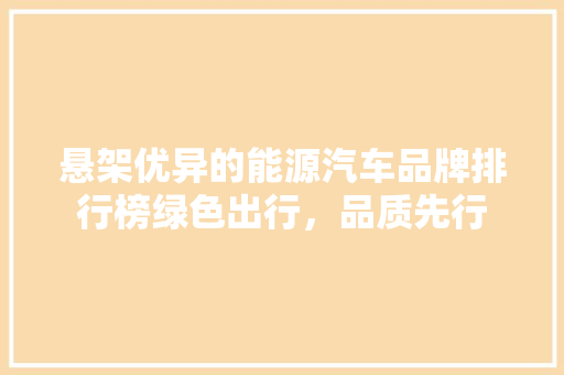 悬架优异的能源汽车品牌排行榜绿色出行，品质先行