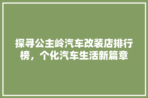 探寻公主岭汽车改装店排行榜，个化汽车生活新篇章