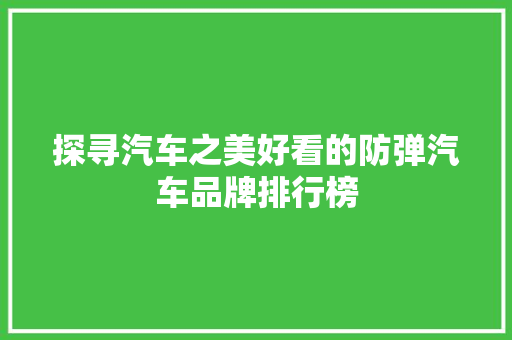 探寻汽车之美好看的防弹汽车品牌排行榜