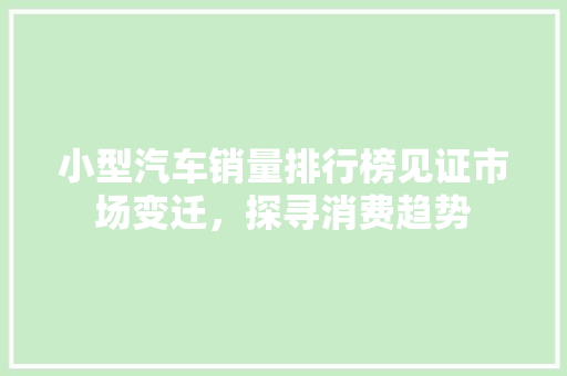 小型汽车销量排行榜见证市场变迁，探寻消费趋势  第1张