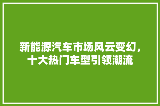 新能源汽车市场风云变幻，十大热门车型引领潮流