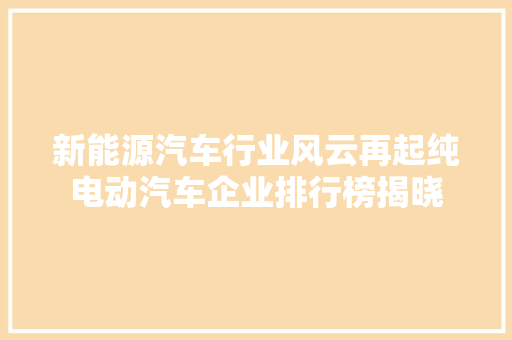 新能源汽车行业风云再起纯电动汽车企业排行榜揭晓