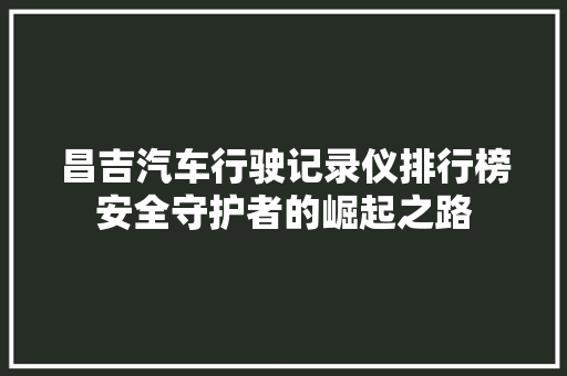 昌吉汽车行驶记录仪排行榜安全守护者的崛起之路