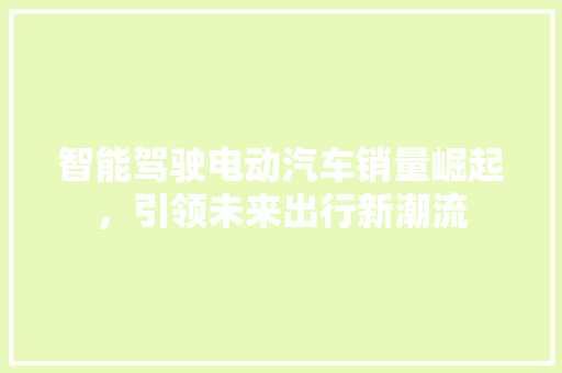智能驾驶电动汽车销量崛起，引领未来出行新潮流