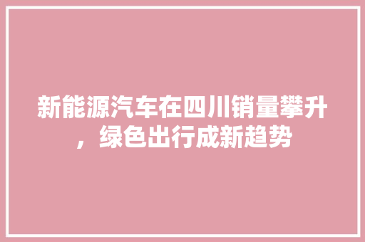 新能源汽车在四川销量攀升，绿色出行成新趋势