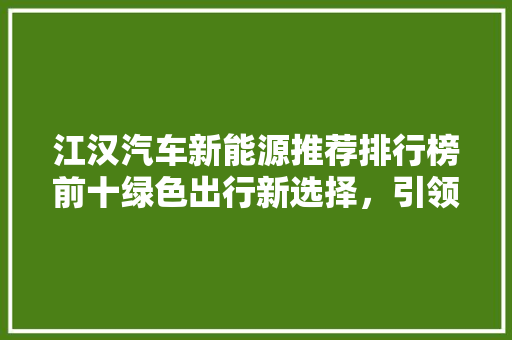 江汉汽车新能源推荐排行榜前十绿色出行新选择，引领未来出行潮流