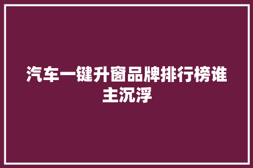 汽车一键升窗品牌排行榜谁主沉浮