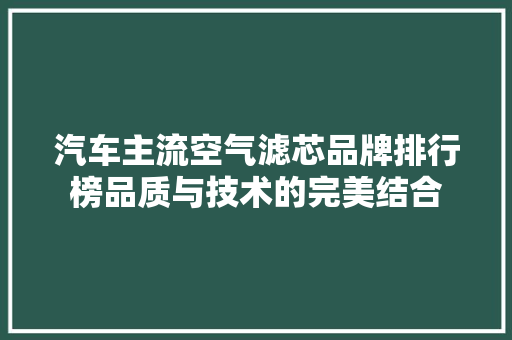 汽车主流空气滤芯品牌排行榜品质与技术的完美结合