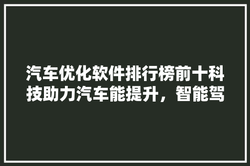 汽车优化软件排行榜前十科技助力汽车能提升，智能驾驶未来可期