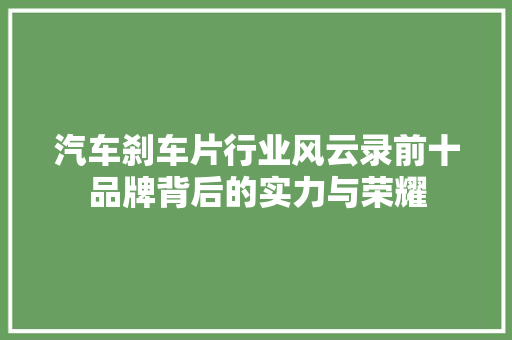 汽车刹车片行业风云录前十品牌背后的实力与荣耀