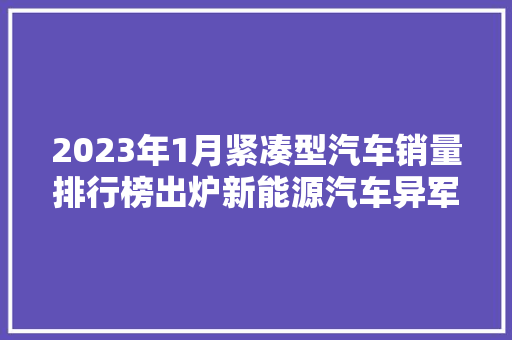 2023年1月紧凑型汽车销量排行榜出炉新能源汽车异军突起，市场格局悄然生变
