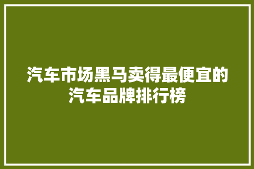 汽车市场黑马卖得最便宜的汽车品牌排行榜