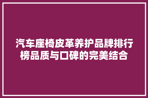 汽车座椅皮革养护品牌排行榜品质与口碑的完美结合