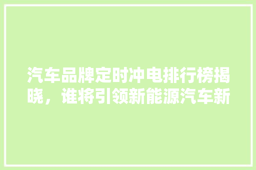 汽车品牌定时冲电排行榜揭晓，谁将引领新能源汽车新潮流