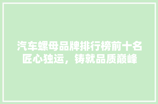 汽车螺母品牌排行榜前十名匠心独运，铸就品质巅峰