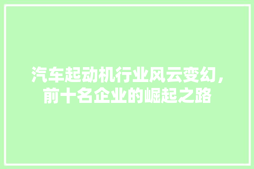 汽车起动机行业风云变幻，前十名企业的崛起之路