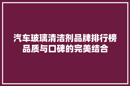 汽车玻璃清洁剂品牌排行榜品质与口碑的完美结合