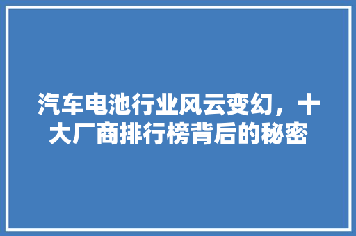 汽车电池行业风云变幻，十大厂商排行榜背后的秘密