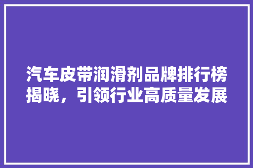 汽车皮带润滑剂品牌排行榜揭晓，引领行业高质量发展