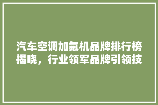 汽车空调加氟机品牌排行榜揭晓，行业领军品牌引领技术革新