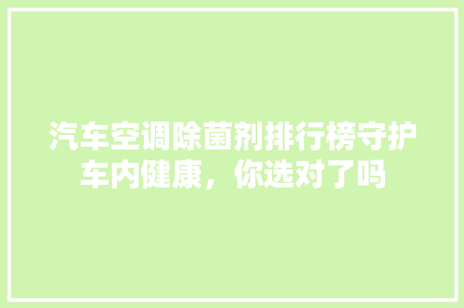 汽车空调除菌剂排行榜守护车内健康，你选对了吗