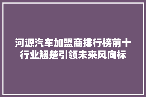 河源汽车加盟商排行榜前十行业翘楚引领未来风向标