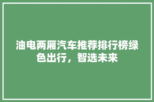 油电两厢汽车推荐排行榜绿色出行，智选未来
