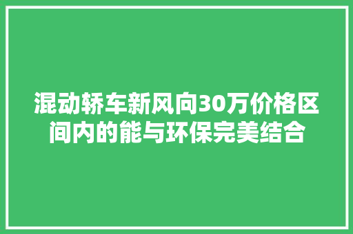 混动轿车新风向30万价格区间内的能与环保完美结合