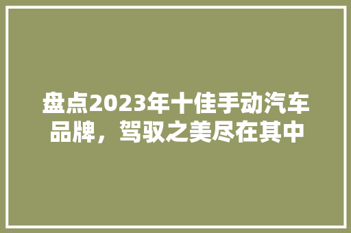 盘点2023年十佳手动汽车品牌，驾驭之美尽在其中