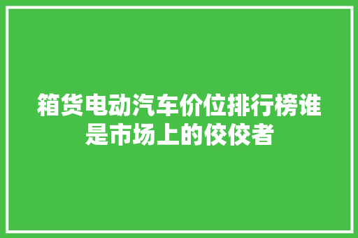 箱货电动汽车价位排行榜谁是市场上的佼佼者