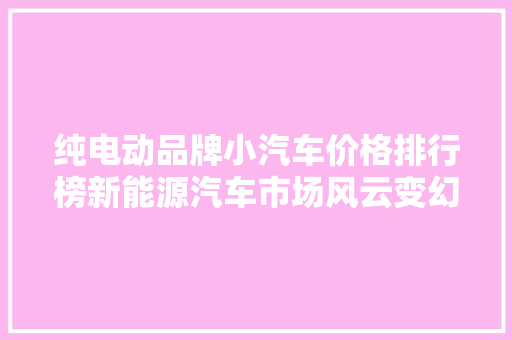 纯电动品牌小汽车价格排行榜新能源汽车市场风云变幻  第1张