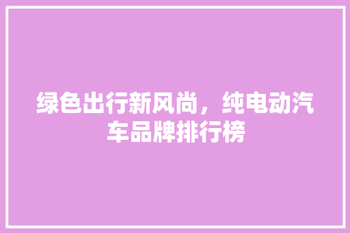 绿色出行新风尚，纯电动汽车品牌排行榜