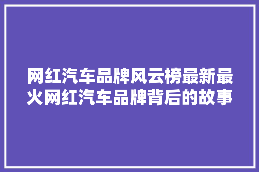 网红汽车品牌风云榜最新最火网红汽车品牌背后的故事  第1张