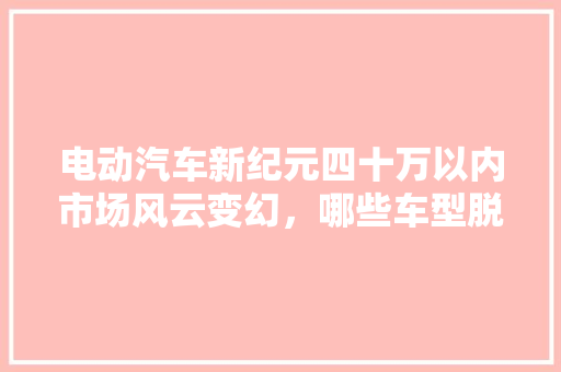 电动汽车新纪元四十万以内市场风云变幻，哪些车型脱颖而出