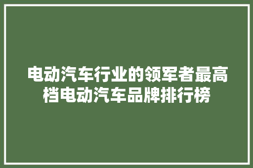 电动汽车行业的领军者最高档电动汽车品牌排行榜