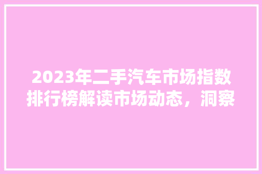 2023年二手汽车市场指数排行榜解读市场动态，洞察行业未来