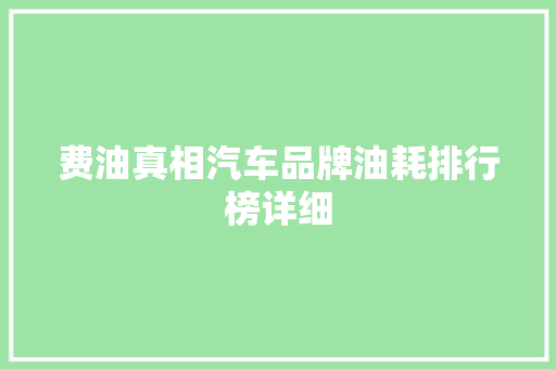 费油真相汽车品牌油耗排行榜详细