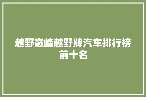 越野巅峰越野牌汽车排行榜前十名