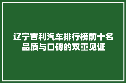 辽宁吉利汽车排行榜前十名品质与口碑的双重见证