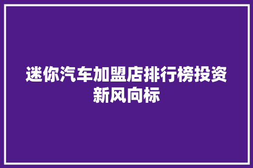 迷你汽车加盟店排行榜投资新风向标