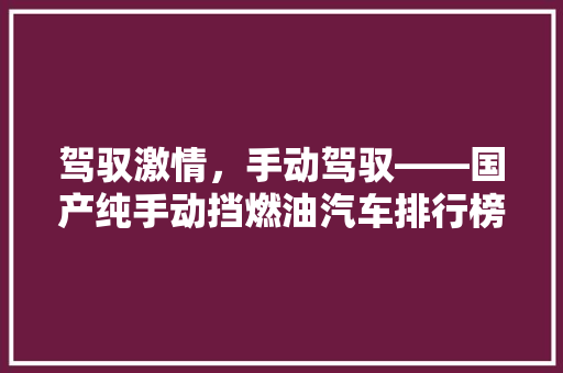 驾驭激情，手动驾驭——国产纯手动挡燃油汽车排行榜