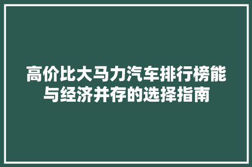 高价比大马力汽车排行榜能与经济并存的选择指南