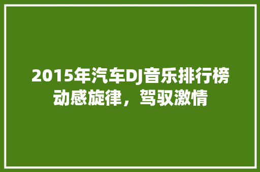 2015年汽车DJ音乐排行榜动感旋律，驾驭激情