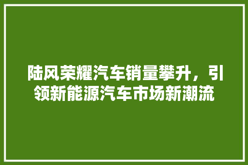 陆风荣耀汽车销量攀升，引领新能源汽车市场新潮流