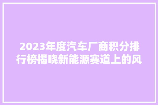 2023年度汽车厂商积分排行榜揭晓新能源赛道上的风云变幻
