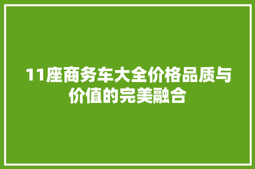 11座商务车大全价格品质与价值的完美融合