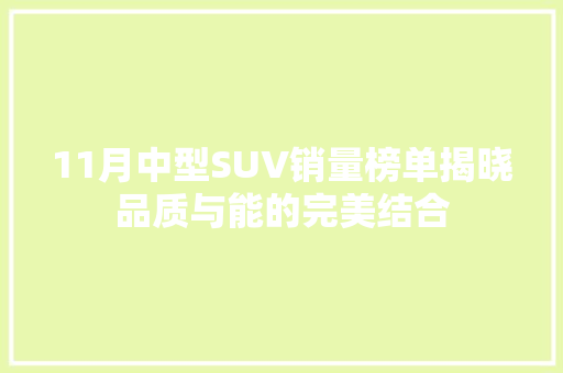 11月中型SUV销量榜单揭晓品质与能的完美结合