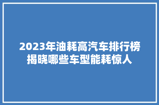 2023年油耗高汽车排行榜揭晓哪些车型能耗惊人