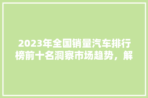 2023年全国销量汽车排行榜前十名洞察市场趋势，解码品牌实力  第1张